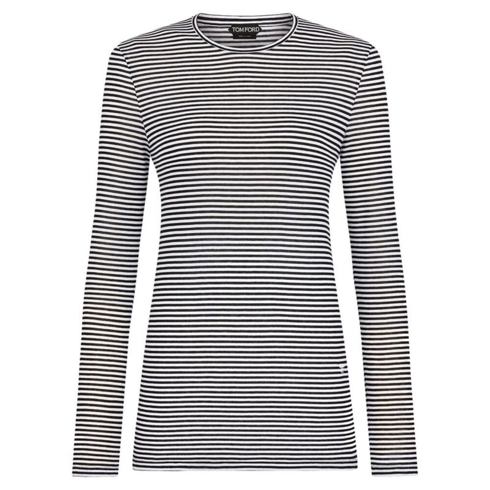 Long-Sleeved Striped T-Shirt With Tonal Tf Embroidered Logo Women